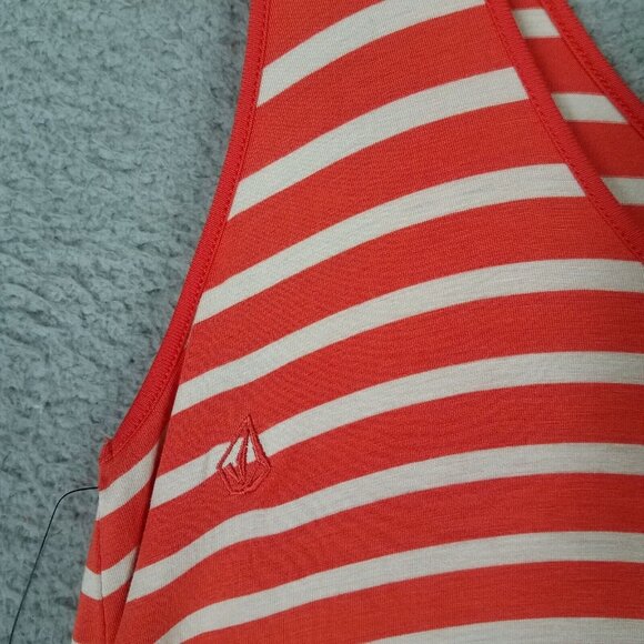 NEW Volcom Maxi Dress Women's Medium Orange White Striped Casual Stretch Tank - Picture 13 of 13